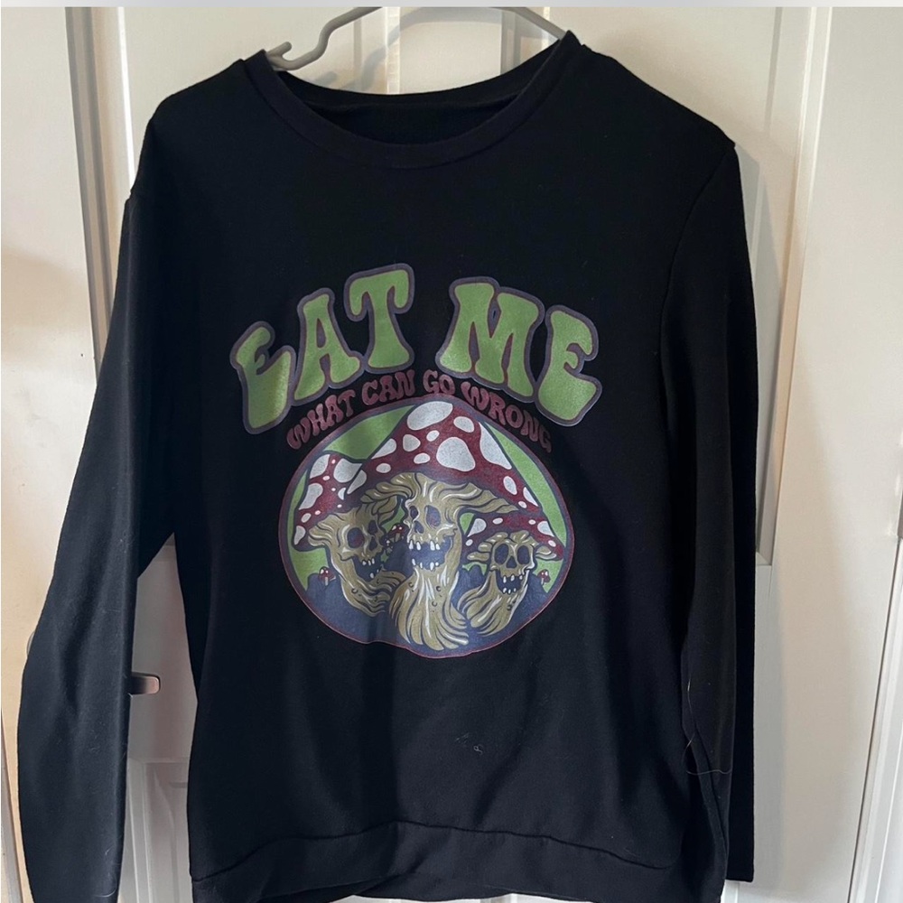 Black Graphic Sweatshirt with Mushroom Design